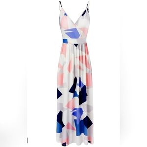 Pink, blue, white maxi dress